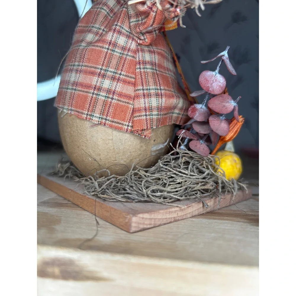 Rustic Autumn Greetings Scarecrow Figurine Plaid Fall Thanksgiving Decor 8.5